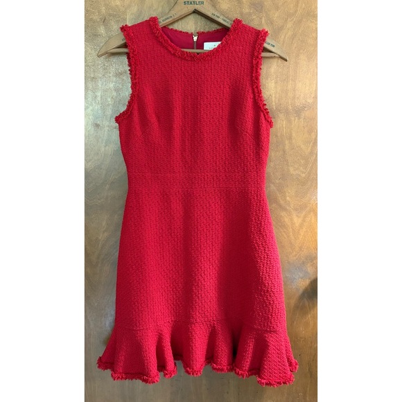 Kate Spade Red Sleeveless Tweed Dress Ruffle Formal Size 6 Wedding Artsy Office - Picture 2 of 14